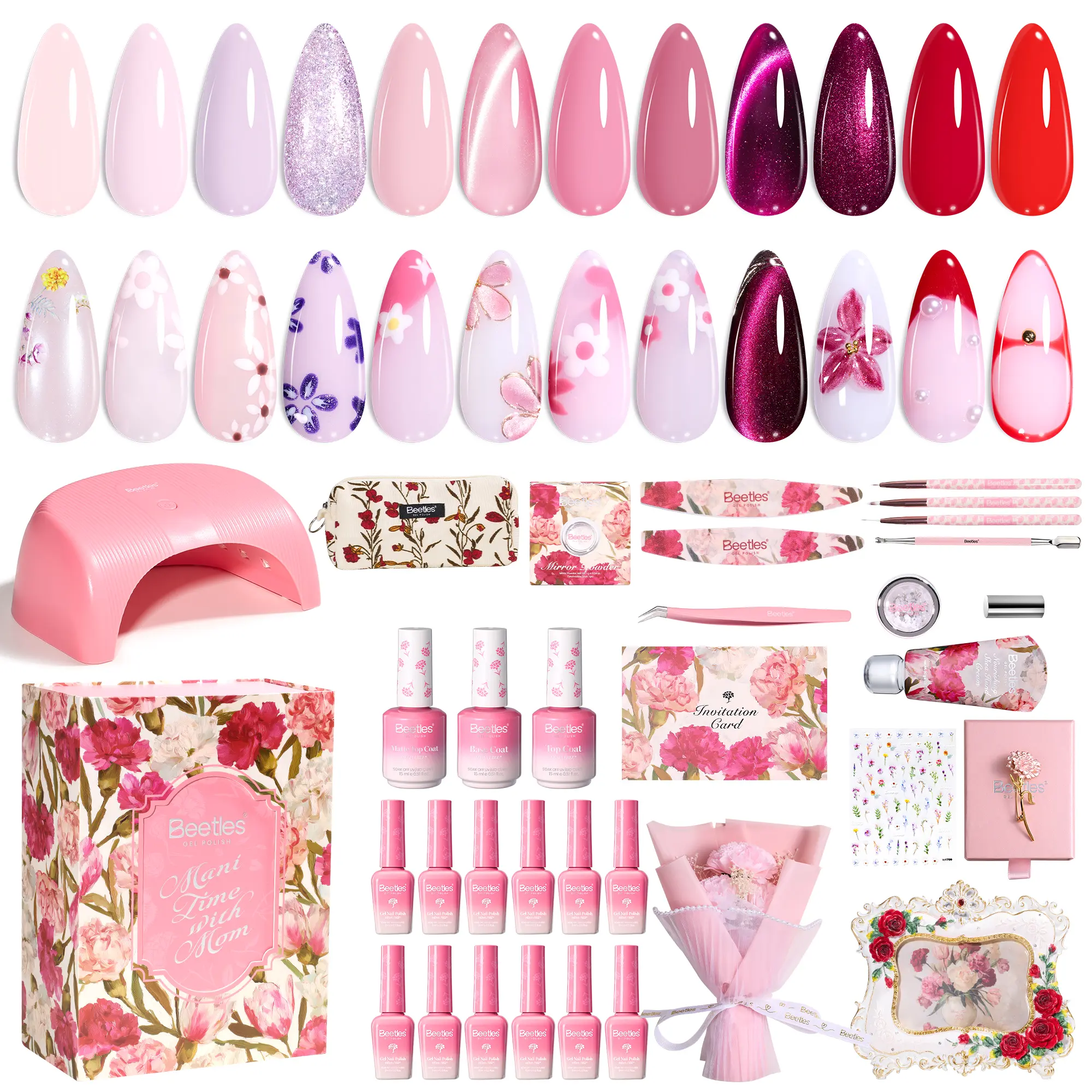 beetles Gel Polish HEMA-Free Gel Nail Polish Set, 5 Color Mani Time with Mom Gift Box with Shea Butter Hand Cream - Nail Supplies, Mother's Day Gifts for Women, Womens Gifts, Nails Supplies