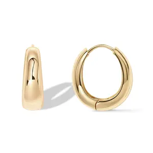 PAVOI 14K Gold Plated Chunky Hoops Earrings for Women - Sterling Silver Posts Hypoallergenic Earrings - Small Lightweight Gold Hoop Earrings