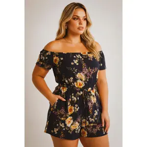 Plus Size Paloma Floral  Romper - Navy