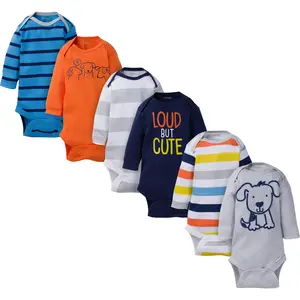 Gerber 6-Pack Onesies Baby Boy Navy & Orange Long Sleeve Bodysuits