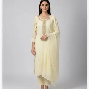 Premium Georgette Kurta Set with Heavy Work Dupatta Perfect for Any Occasions and Party in Cream Color Asian