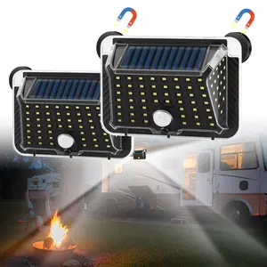 Magnetic Solar Lights Outdoor 2 Pack, 90 LED 270° Wide Angle, 800LM Motion Sensor, Strong Magnet IP65 Waterproof Solar Magnetic Light for RV Camper Yard Patio
