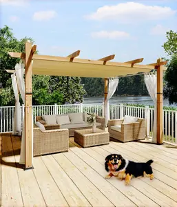 Garvee Outdoor Aluminum Pergolas in 10x10 and 10x13 Ft Sizes with Heavy-Duty Woodgrain Metal Frames, Retractable Sun Shade Canopies, Side Mesh Curtains, and Modern Designs for Backyard, Deck, Porch, or Garden Use