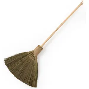 Handmade Whisk Sweeping Broom Vietnamese Straw Soft Broom Large Long Broom with Wooden Handle Decorative 46.46 inch Length