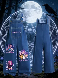 K-Pop Hunter Girl Group, 1-piece set of cartoon-patterned printed jeans for girls, Cartoon Print Pants, brand for girls, jeans for girls aged 8 to 12