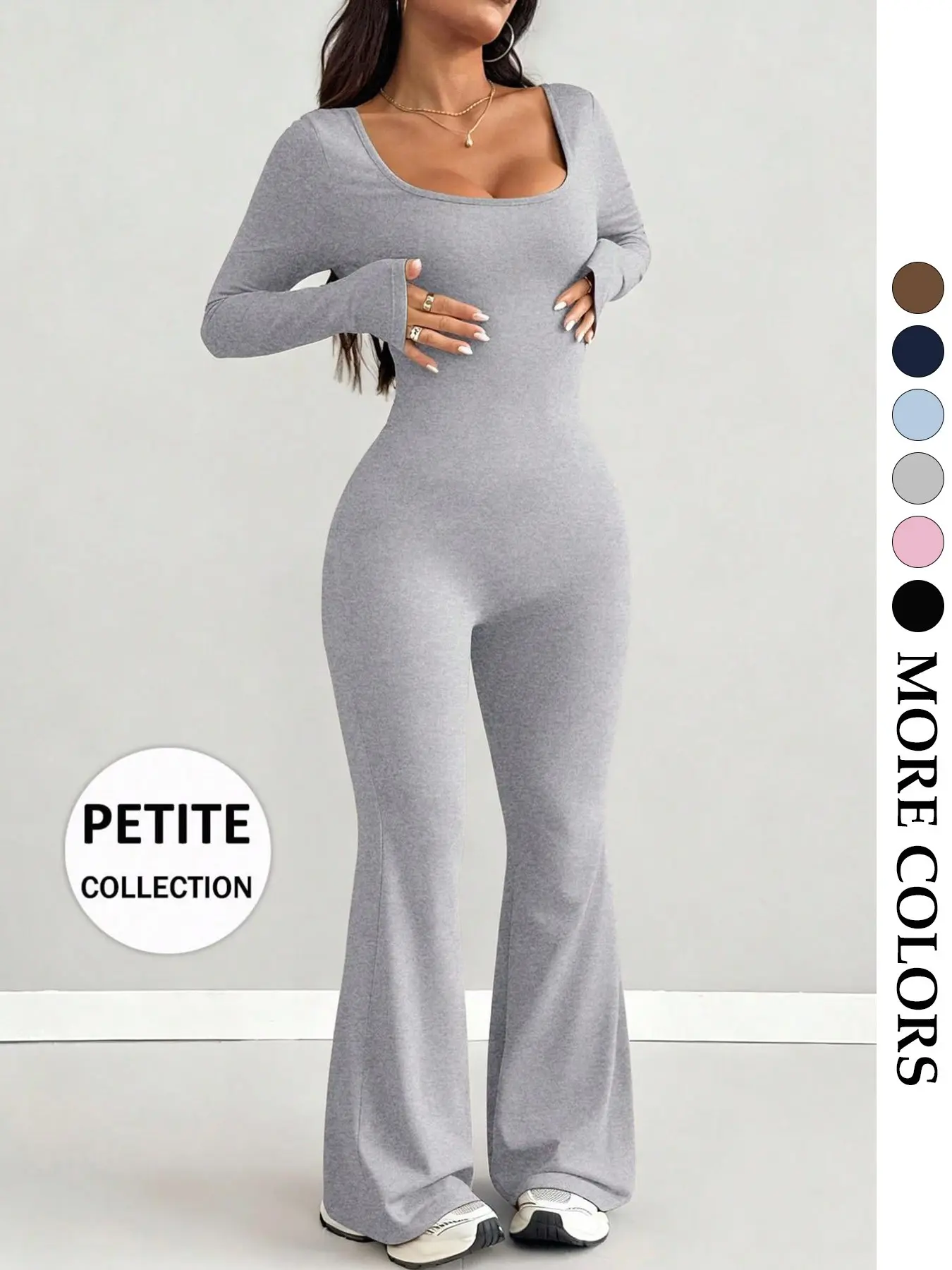 Women's Summer Fashion Slimming Long Sleeve Romper, High Elastic Fitted Micro Flare, Versatile Casual Style for Daily Wear and Yoga, Sporty Jumpsuit, Yoga Workout Jumpsuits, Solid Jumpsuits, Sports Jumpsuit, Tight Fitting Jumpsuit, Sportswear Jumpsuit