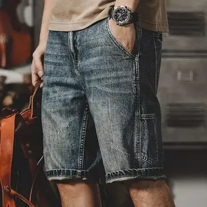 Men's American Retro Cargo Shorts - High-rise, loose-fitting, straight-leg denim shorts with multiple pockets and a mid-thigh length. Machine washable, casual summer shorts for , perfect for everyday wear | Utility shorts | Classic denim shorts Men's