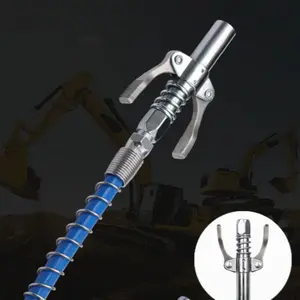 High Pressure Grease Gun Adjustable Nozzle Set with Heavy Duty Hose, Dual Handle Locking Clamp, Manual Lubricator for Industrial, Automotive & Mechanical Use