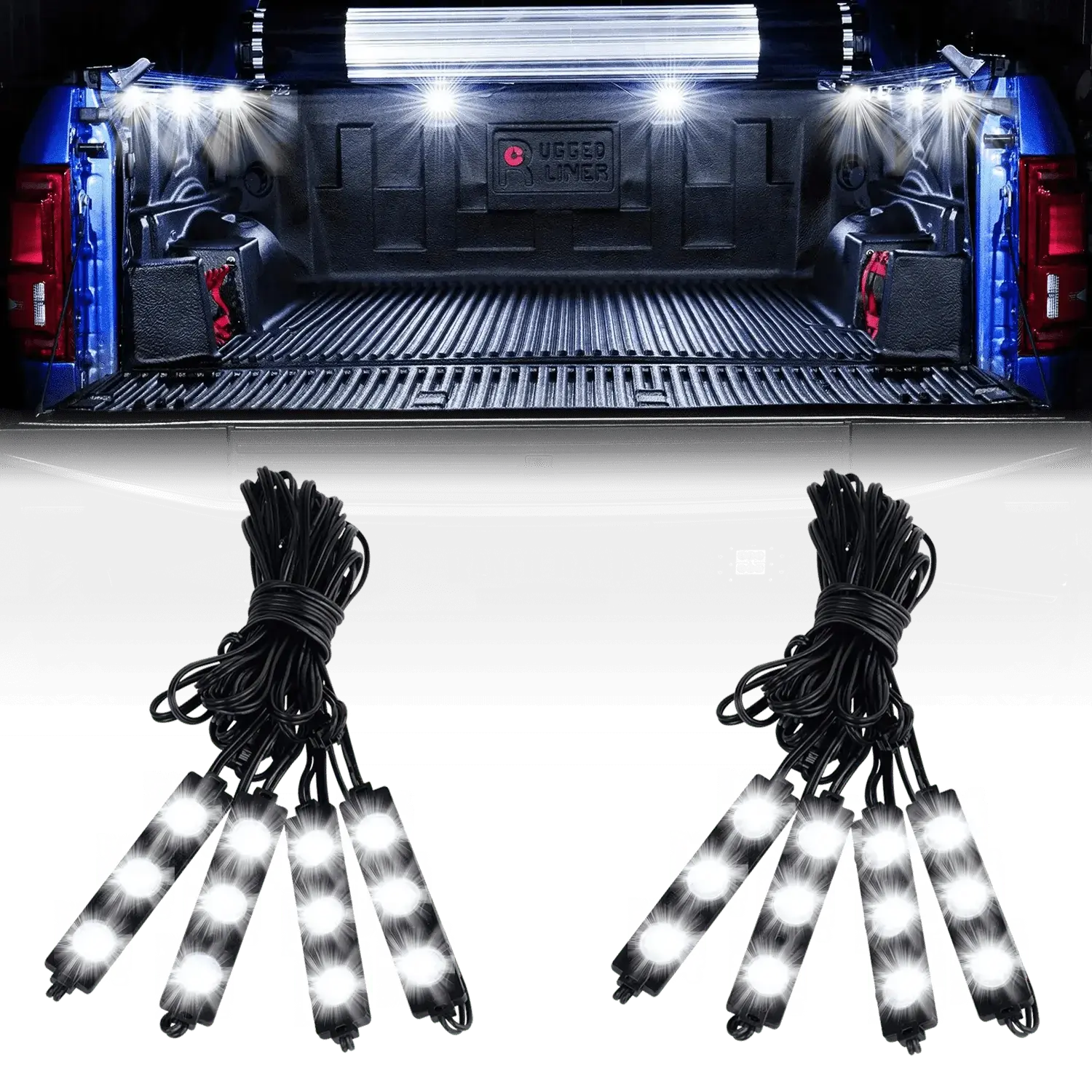 Nilight 24-LED White Ultra-Bright Tailgate Light Strip Kit (8 Pcs) - IP67 Rated Waterproof Vehicle Exterior Light, 2ft Pod Spacing, 0.2 Inch Thick, Tape/Screw Mountable Pickup Truck Accessory