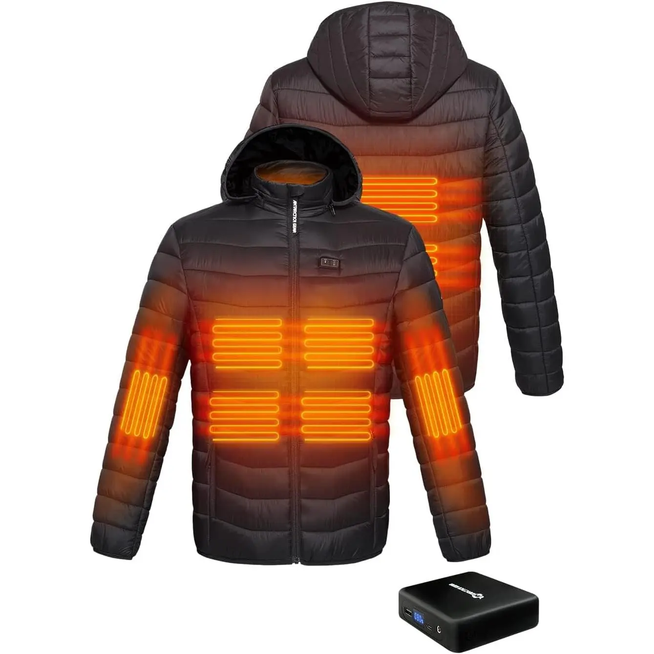 Men's Heated Jacket, Lightweight Polyester Outdoor Winter Coat with 6 Heating Zones, Includes 16000mAh Power Bank, Machine Washable, Fabric, Menswear, Usb, Pocket, Tops, Power Bank Pack, Fast Heating, Long Sleeve, Button, Adults, Body Protection Function,