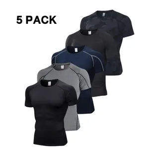 Dream Athlete 5 Pack Compression Undershirts for Men Short Sleeve Quick Dry Gym Workout Base Layer T Shirt Running Basketball Athletic Sports Tights