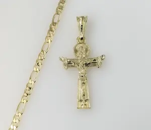 Plated Cross 4mm Figaro Chain Necklace
