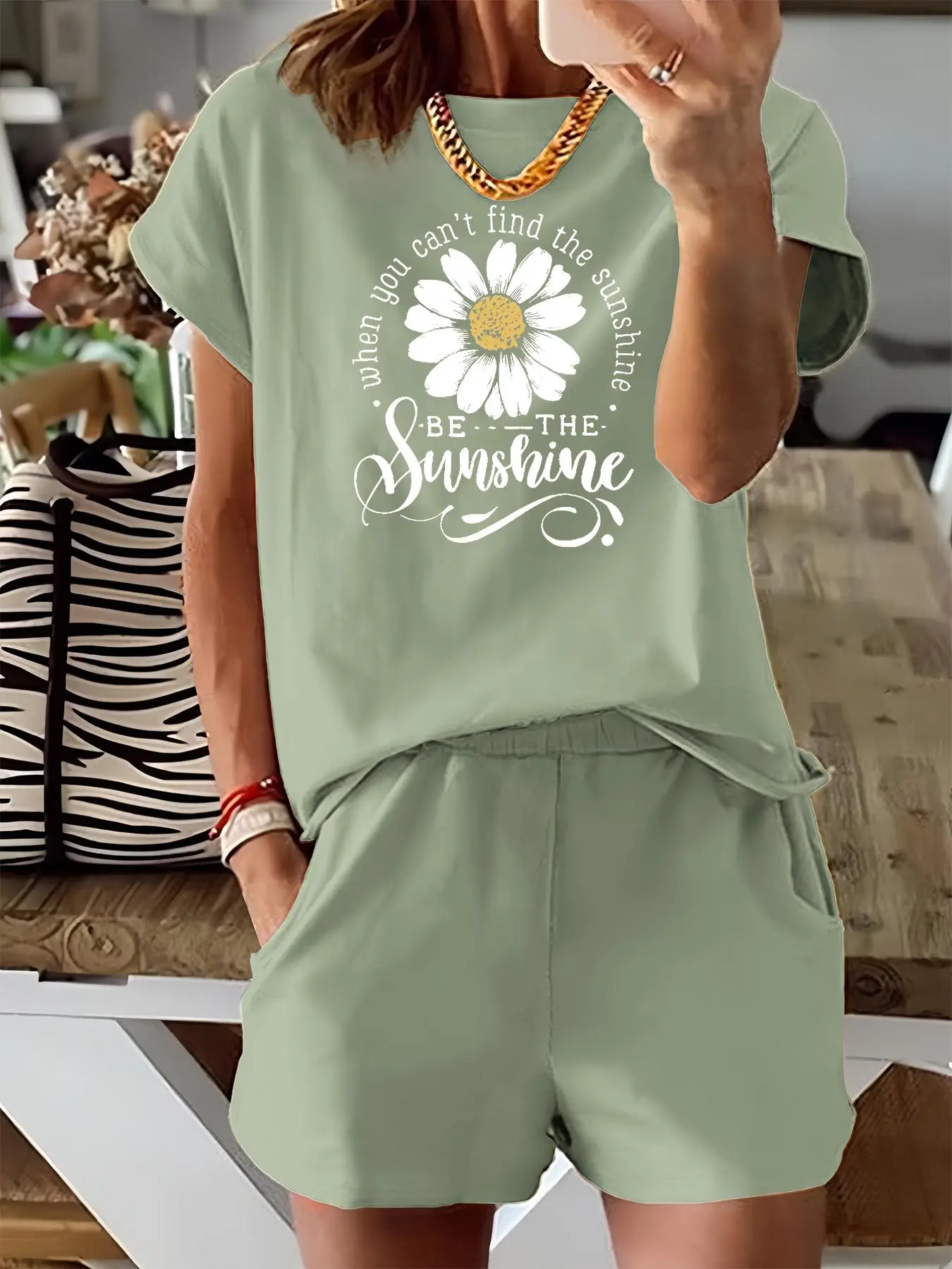 Women's Floral & Letter Print Two-piece Set Clothes, Casual Short Sleeve Tee & Elastic Waist Shorts Set, Ladies Summer Outfits for Daily Wear