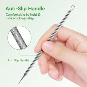 Stainless Steel Blackhead Remover Tool, Double-Ended Pimple Popper Needle with Anti-Slip Handle, Professional Comedone Extractor for Acne & Blemish Removal