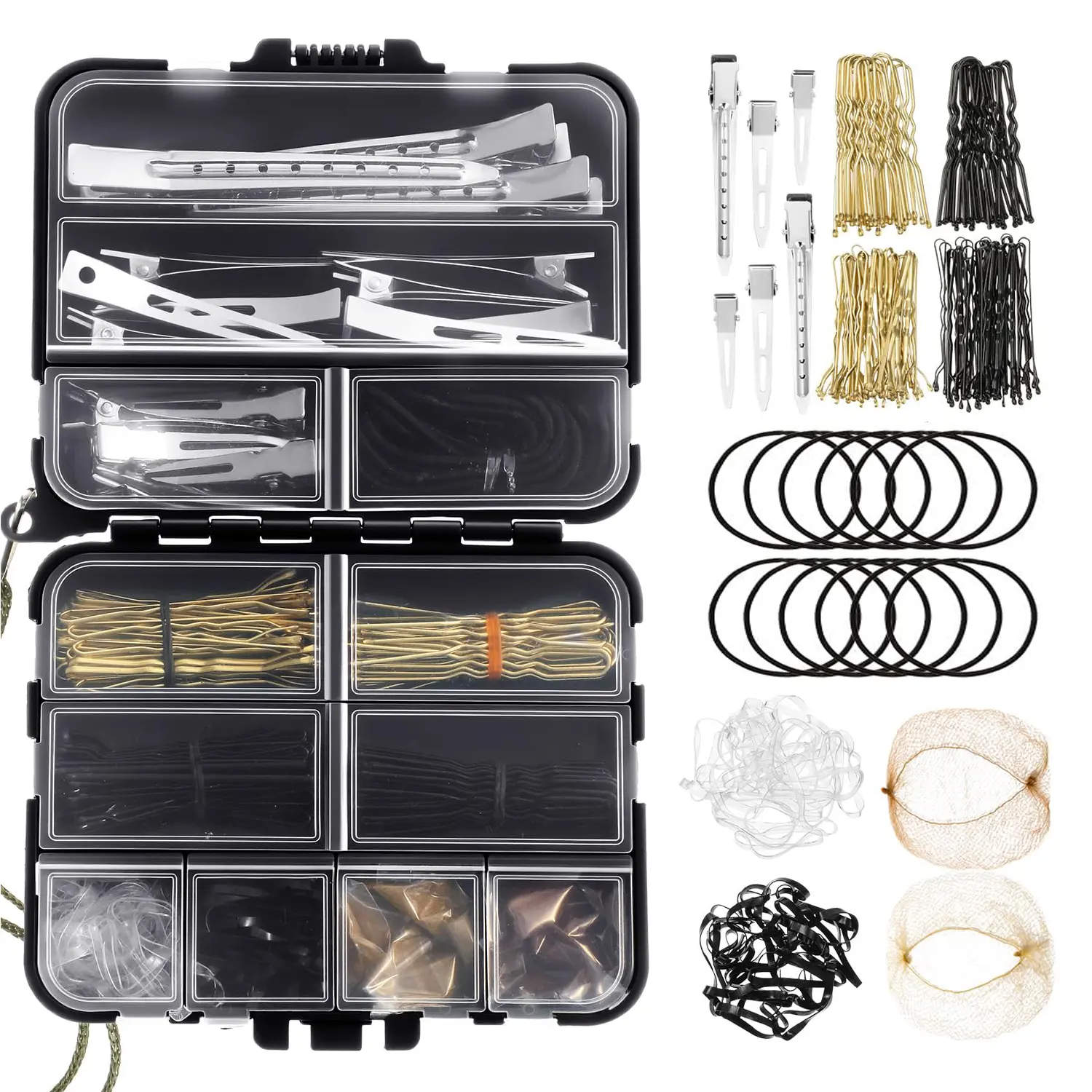 Women's Durable 160-Piece Hair Accessory Set, Professional Styling Kit with Bobby Pins, U-Pins, Hair Ties, Rubber Bands in Travel Storage Box for Cheer, Dance, Hair Styling