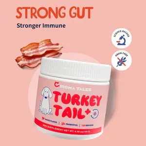 CHROMA TALES Turkey Tail+ Dog Food Topper with Probiotics – Supports Gut Health & Immune Function, Bacon Flavor, 100 Servings, Grain-Free Daily Dog Supplement
