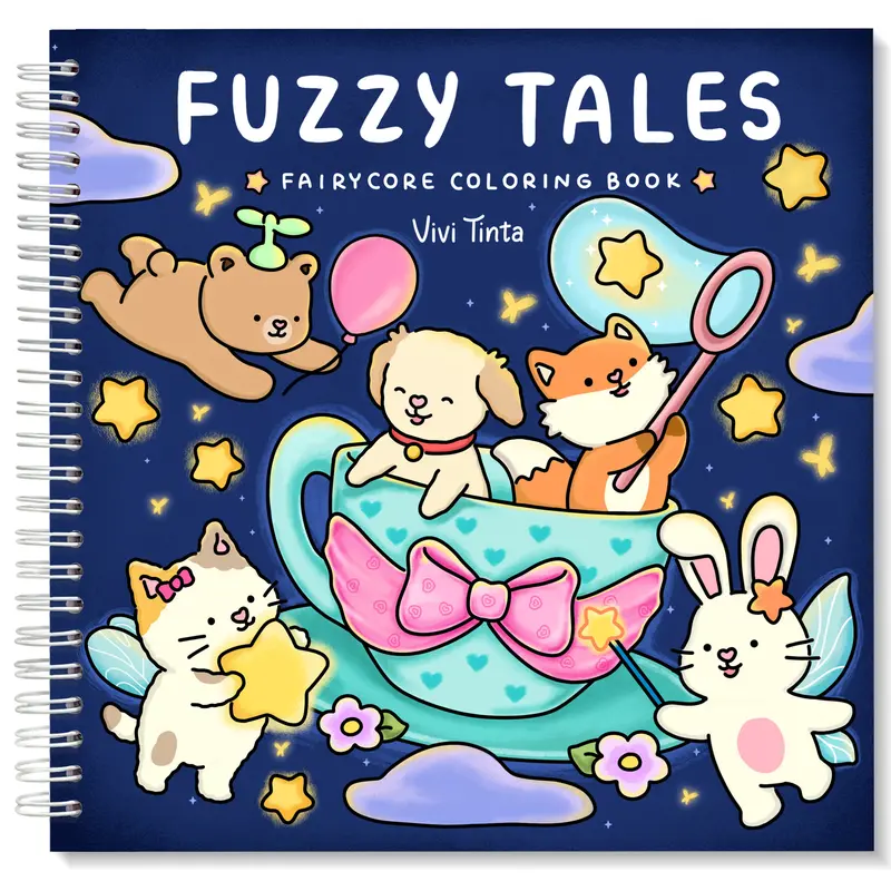 VIVI TINTA Fairycore Adult Coloring Book - Fuzzy Tales Enchanted Storybook, Office Art Supply with Cute Animal Illustrations, Creative Coloring for Teens & Stress Relief, Holidays Whimsical Gifts