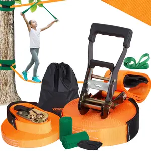 VEVOR Slackline Kit with Training Line, TikTokShopBlackFriday, 60 ft Backyard Slack Line Equipment, Easy Setup Tight Rope for Kids Adults, Complete Slackline Set with Tree Protectors, Arm Trainer, Carry Bag, and Instruction