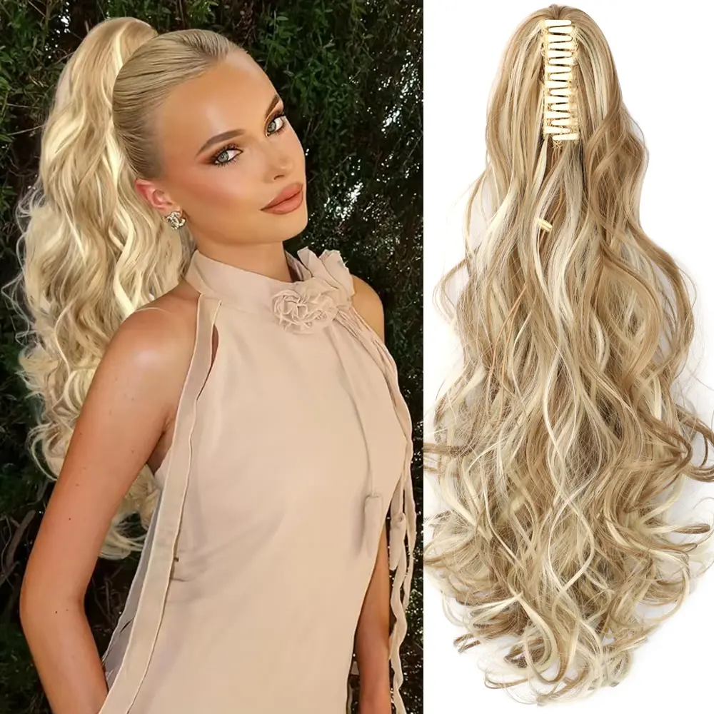 Women's Soft Wavy Curly Blonde Synthetic Claw Clip Ponytail Hairpiece Extensions, Synthetic Ponytail Hairpieces, Ponytail Hairstyles, Natural Look