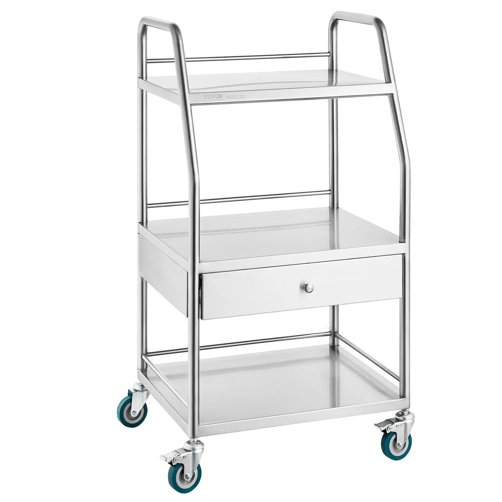 【Summerfinds】VEVOR Lab Serving Cart 3 Layers Stainless Steel Utility Rolling CartMedical Cart with A DrawerDental Utility Cart with Lockable Wheelsfor LaboratoryHospitalDental Use