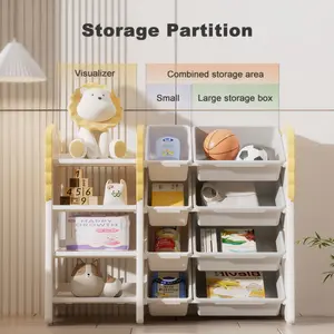 Teach children to organize by themselves / Bookshelf and toy storage, 4-layer toy organizer, with 8 detachable storage bins, suitable for study rooms, bedrooms, children's rooms, classrooms, and daycare toy storage organizers