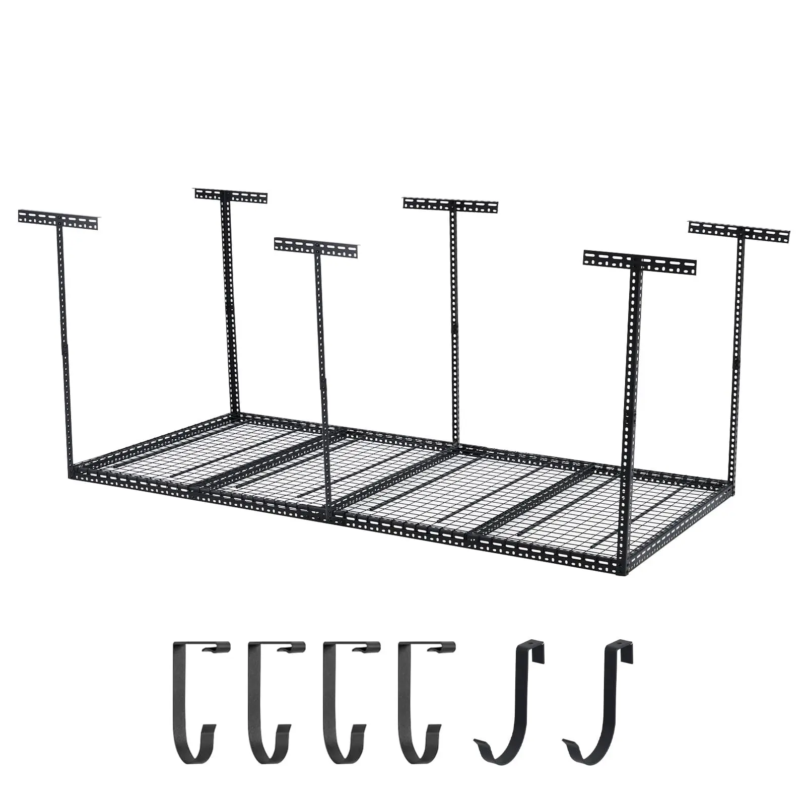 GARVEE 4x6 FT Overhead Garage Storage Rack, Height Adjustable Garage Storage Organization Systerm,  Metal Garage Ceiling Storage Racks with 660lbs Weight Capacity, 6 Vertical Post（Black）