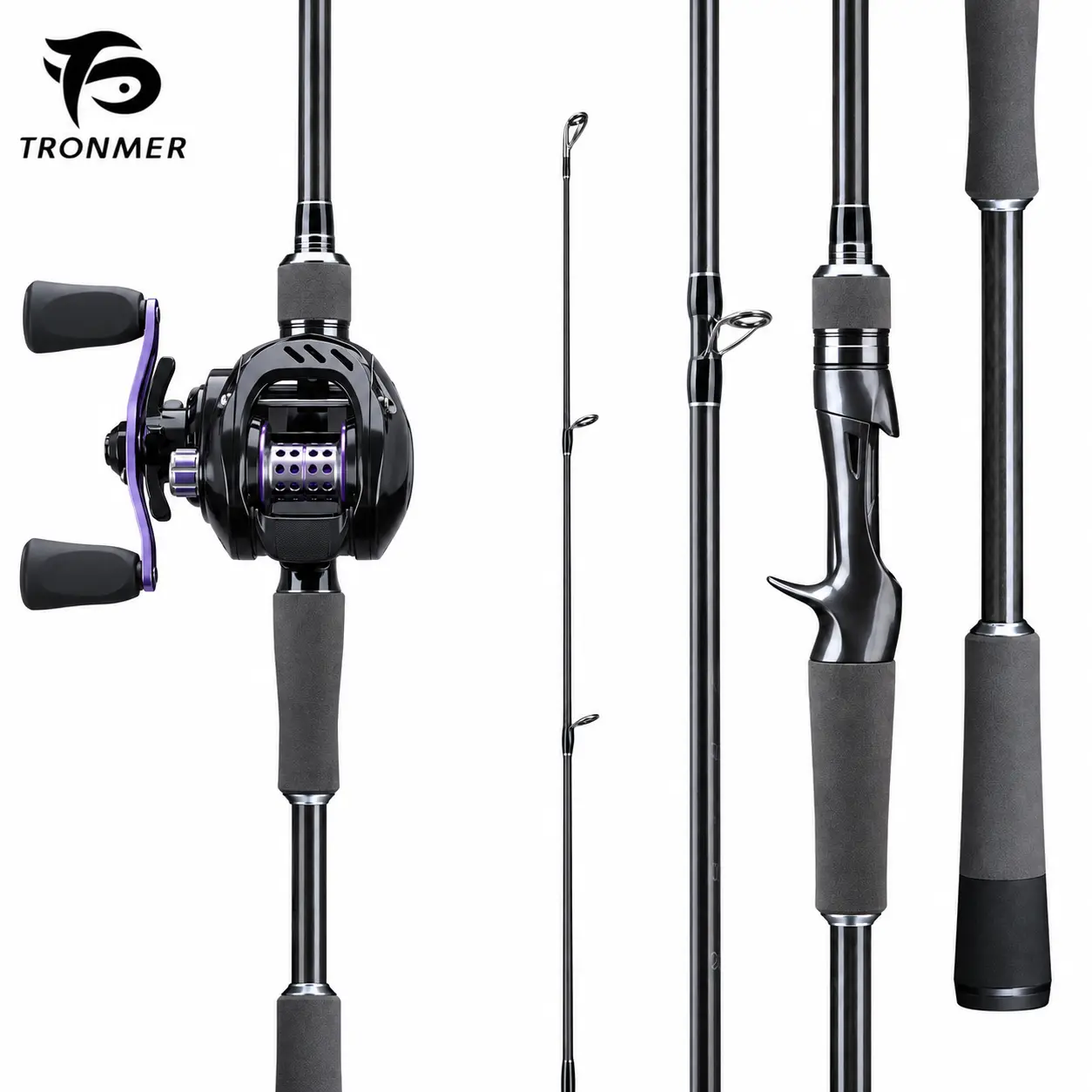 TRONMER Baitcasting Fishing Rod and Reel Combo, Carbon Fiber Baitcaster Equipment Full Kit for Freshwater & Saltwater Bass Fishing, Fishing Equipment