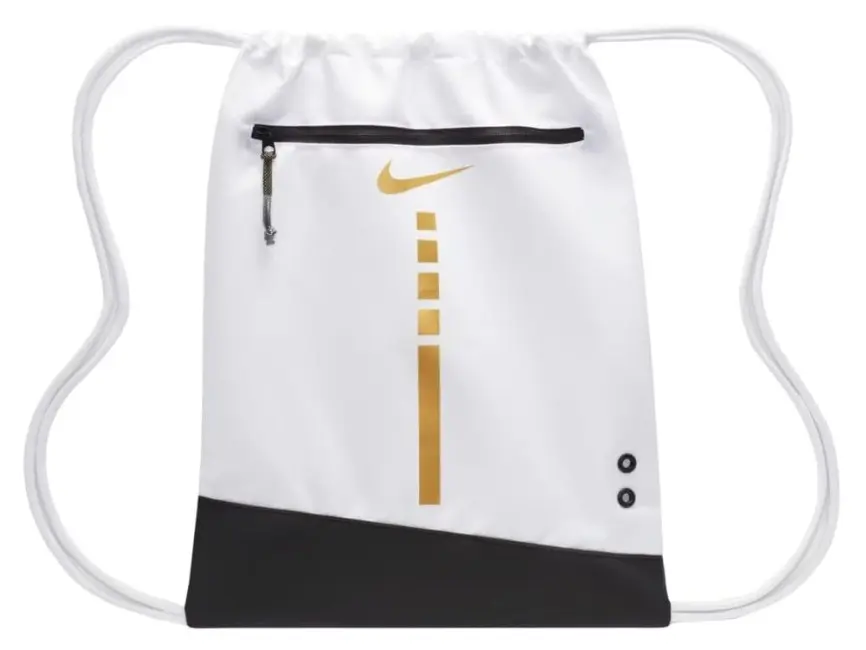 NIKE Hoops Elite Drawstring Bag (WHITE/BLACK/METALLIC GOLD)