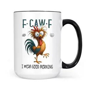 15oz Funny F-Caw-F Chicken Humor Mug, Inappropriate Quote Rooster, Funny Sarcastic Coffee Mug: Offensive Gag Gift for Friends Ceramic Classic