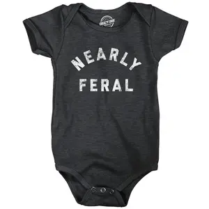 Nearly Feral Baby Bodysuit Funny Untamed Wild Animal Joke Jumper for Infants Funny Baby Onesies Sarcastic Clothes for Baby Funny Animal Onesie Novelty Onesie Black -