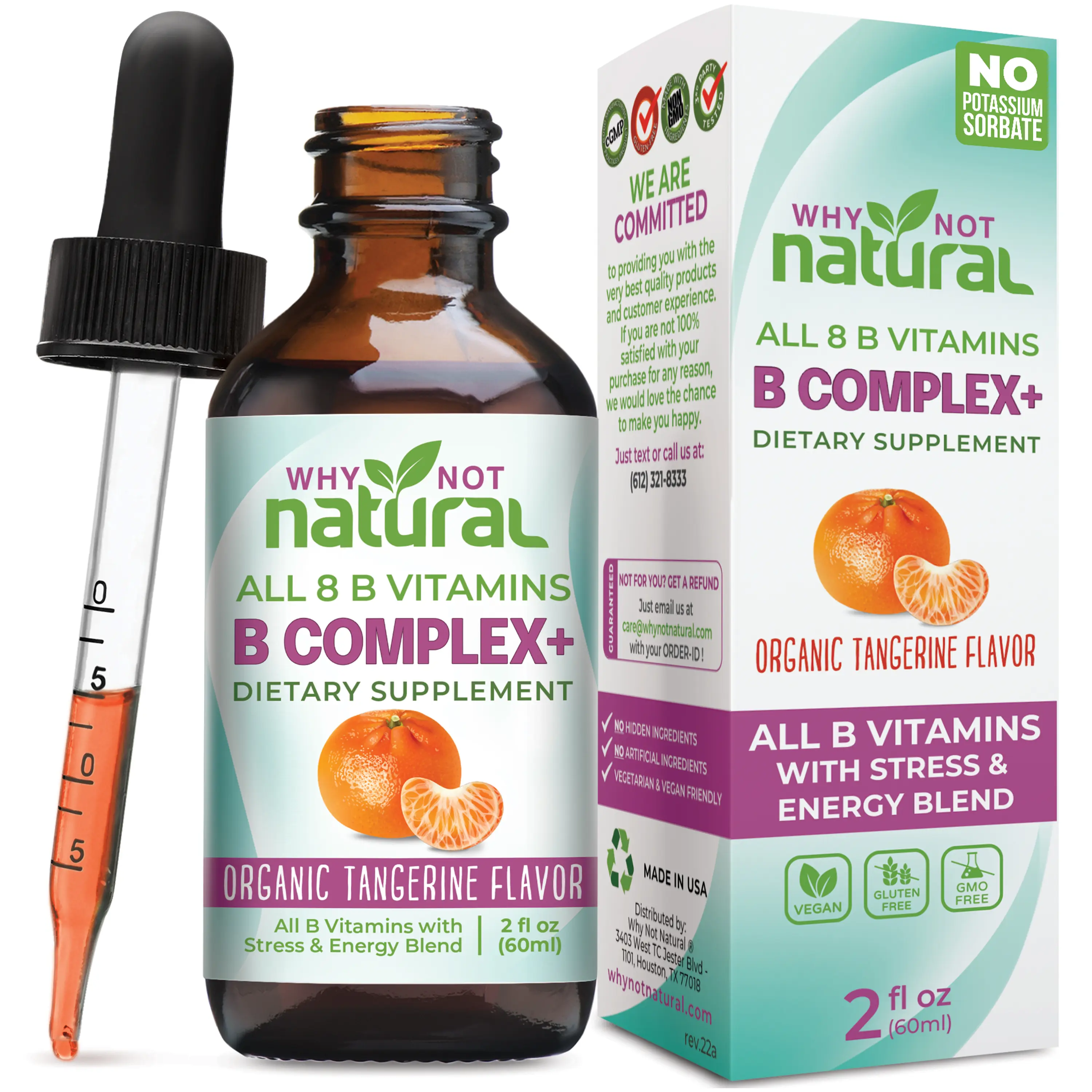 Why Not Natural B complex - All 8 B vitamins in their bioavailable forms + Stress & Energy Blend Dietary Supplement Fitness Healthcare Edible Optimum Nail