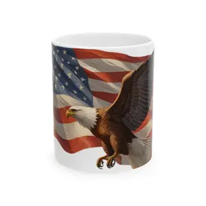Patriotic Eagle Mug | American Eagle Ceramic Cup | 4th of July Gift | Veteran’s Day Coffee Mug | USA Flag Drinkware Glossy Washable
