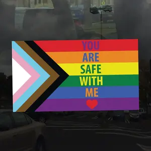 You Are Safe With Me Progress Pride Flag LGBTQ POC Transgender Flag - Vibrant Color Static Cling Window Cling - Use Indoor and Outdoor!