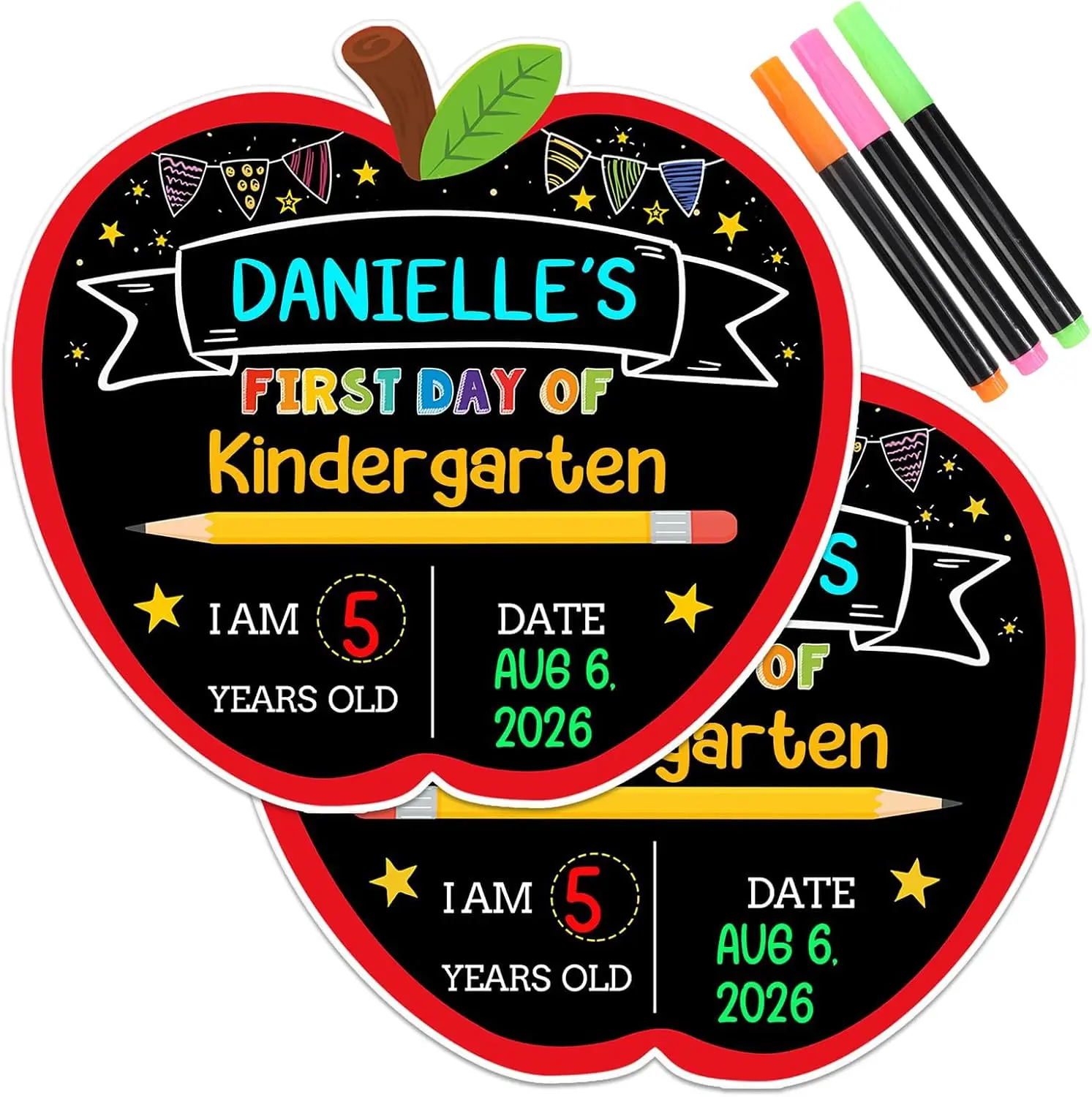 First Day of School Sign First Day & Last Day of School Chalkboard | 9.5"x10.3" Double Sided Apple 1st Day of Kindergarten Preschool Photo Prop Back to School Supplies for Boys Girls