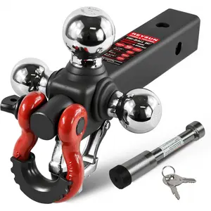 Trailer Hitch Tri-Ball Mount: with Swivel Tow Shackle and Tow Hook, fits for 2-inch Receiver, Chrome Trailer Ball Size 1-7/8", 2" and 2-5/16" and 5/8" Hitch Lock Pin