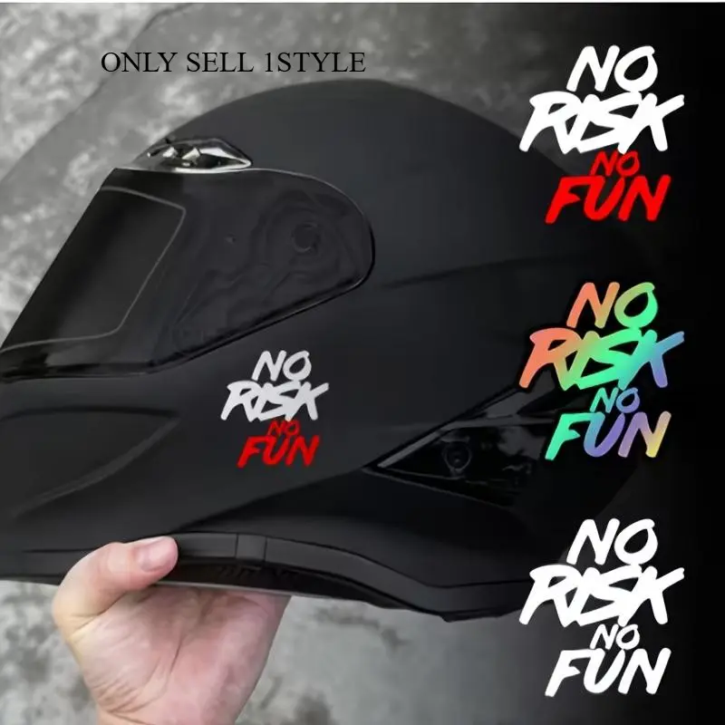 2PCS/SET Street Trendy Logo Sticker Motorcycle Decals, Motorcycle Stickers, Stick on motorcycle helmets or backpacks, multi-color 'NO RISK NO FUN' decor, motorcycle players