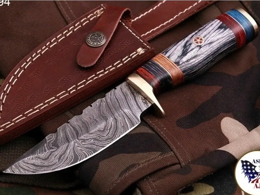Custom Handmade Damascus Steel Blade Kitchen Knife Chef Knife Outdoor Hunting Knife With Sheath Free
