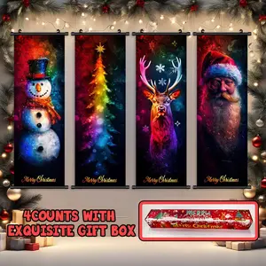 4-Piece Christmas Wall Art Set, Colorful Holiday Posters, High-Quality Prints, Waterproof Decorations, Perfect Gift Box Included