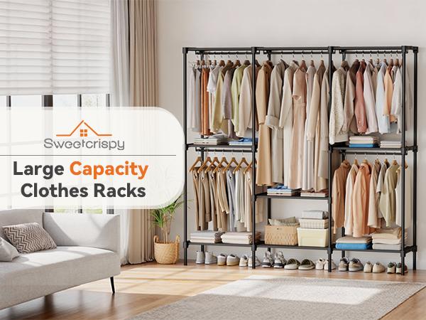 Wardrobe Closet,Portable Clothes Racks for Hanging Clothes, Free Standing Closet with 6 Tier Shelves, Closet Organizers and Storage Rack for Cloakroom, Bedroom, 80.7 x 15.6 x 77 Inches