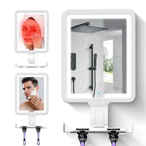 Heated Anti-Fog Bathroom Mirror with LED Light, Three-Tone Dimmable Shaving Mirror, 5000mah Rechargeable Wall-Mounted Makeup Mirror, Ip65 Waterproof, Auto Shut off, LED Lighted Mirror