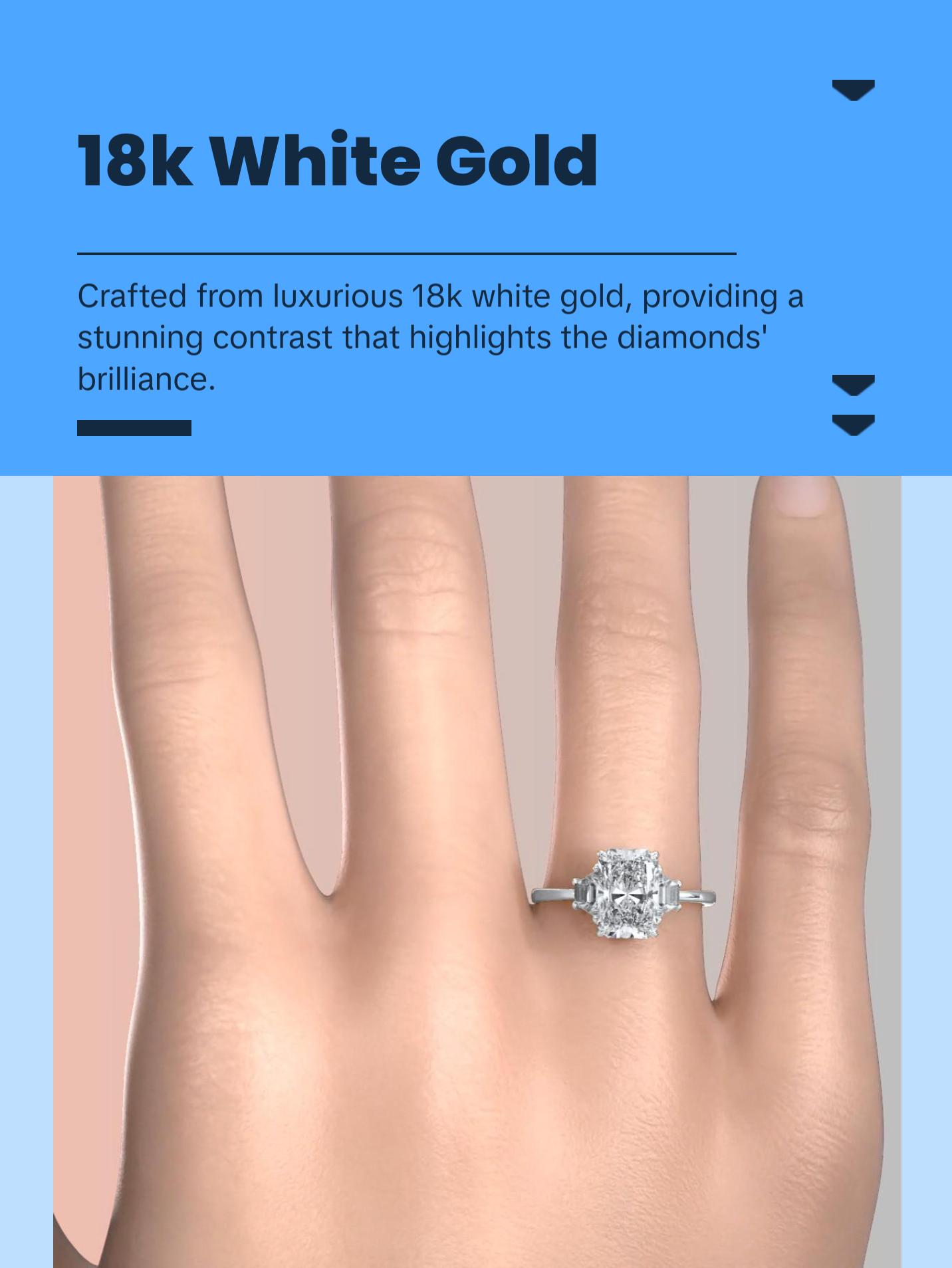 3 Stone Radiant Lab Grown Diamond IGI Certified Engagement Ring 18k White Gold 5.04 Ctw. - Perfect for Your Special Occasion