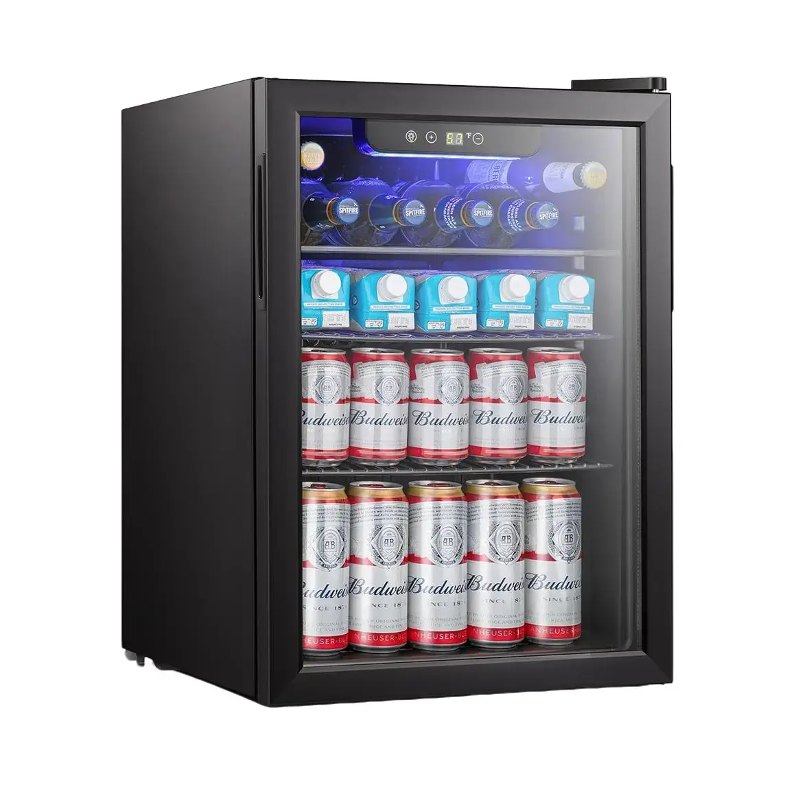 Kismile 2.5 Cu Ft Compact Mini Wine Cooler Mini Fridge, 24-Bottle Freestanding Beverage Refrigerator with Modern Glass Door, Silent Operation, Adjustable Temp Control, Black Shelves for Living Rooms