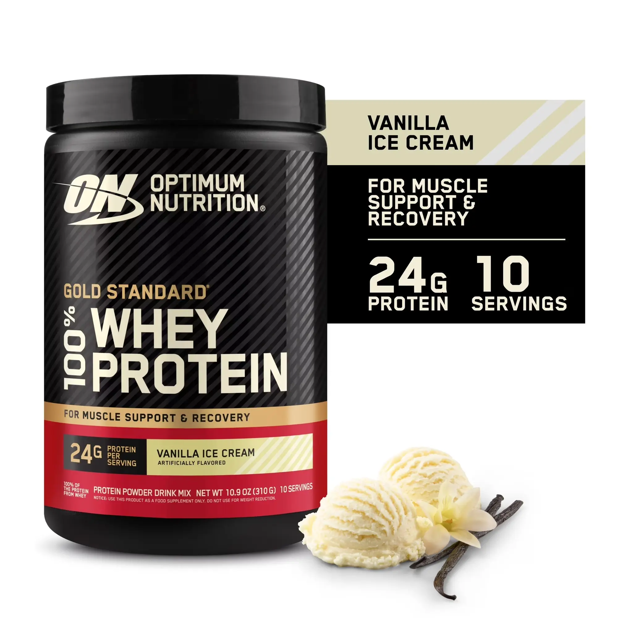 Optimum Nutrition Gold Standard 100% Whey Protein Powder, Vanilla Ice Cream, 10 Servings Muscle Supplement Protein