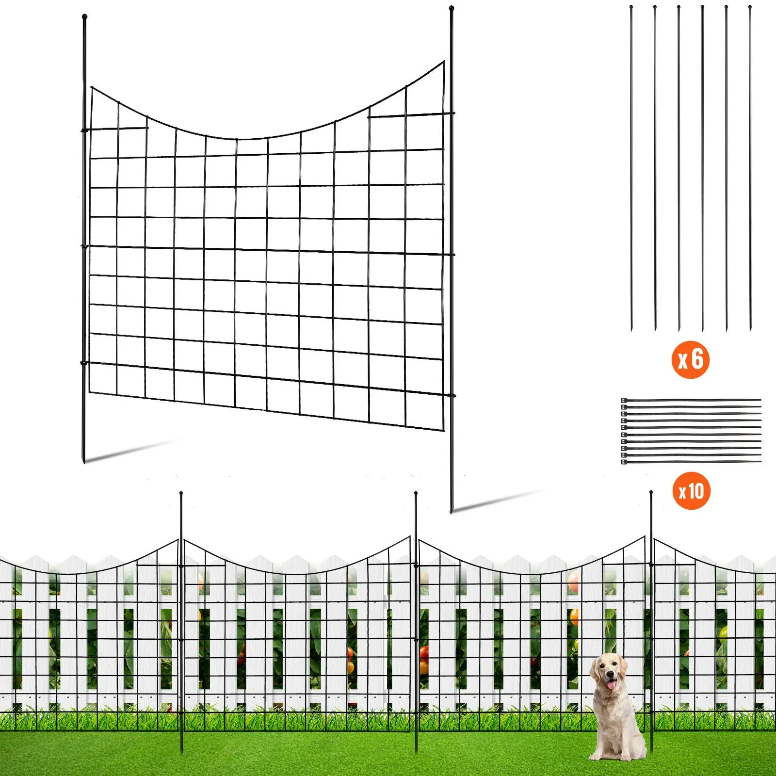 【summerfinds】VEVOR Garden Fence, 36.6in(H) x12ft(L) Animal Barrier Fence, Underground Decorative Garden Fencing with 2.5 Inch Spike Spacing, Metal Dog Fence for the Yard and Outdoor Patio, 5 Pack