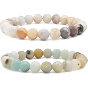 Bivei Natural Gemstone Semi Precious Healing Crystals Handmade Stretchy Round Beads Bracelet,Stocking Stuffers for Women Enhance Positive Energy