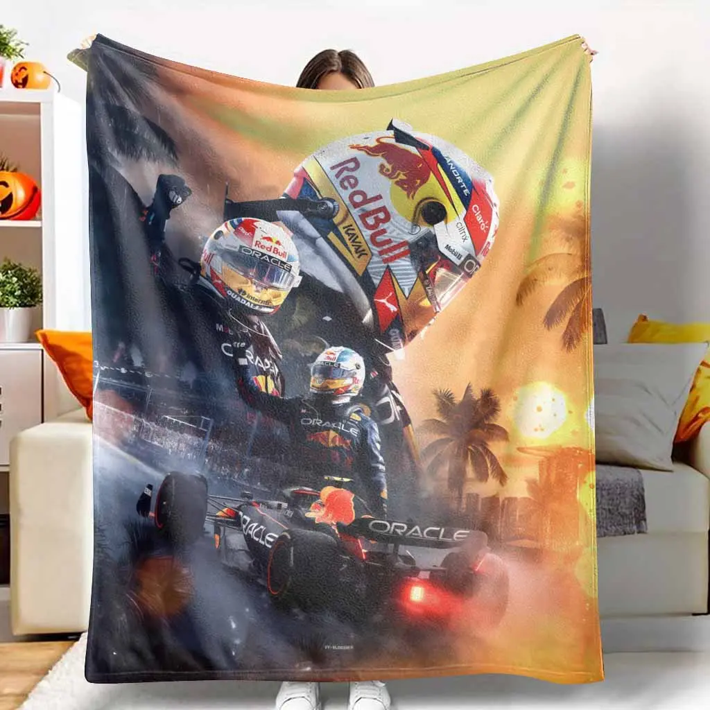 Formula Racing Flannel Blanket， Red Bull Driver Art Print， UltraSoft， Lightweight， Warm， AntiPilling， For Car Racing Fans， Motorsports Enthusiasts， Living Room， Bedroom， Travel. tiktokshopspringglowup
