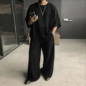 INCERUN Spring Summer Men's Dark Minimalist Chiffon Feel Set City Walk Sheer Breathable Outfit