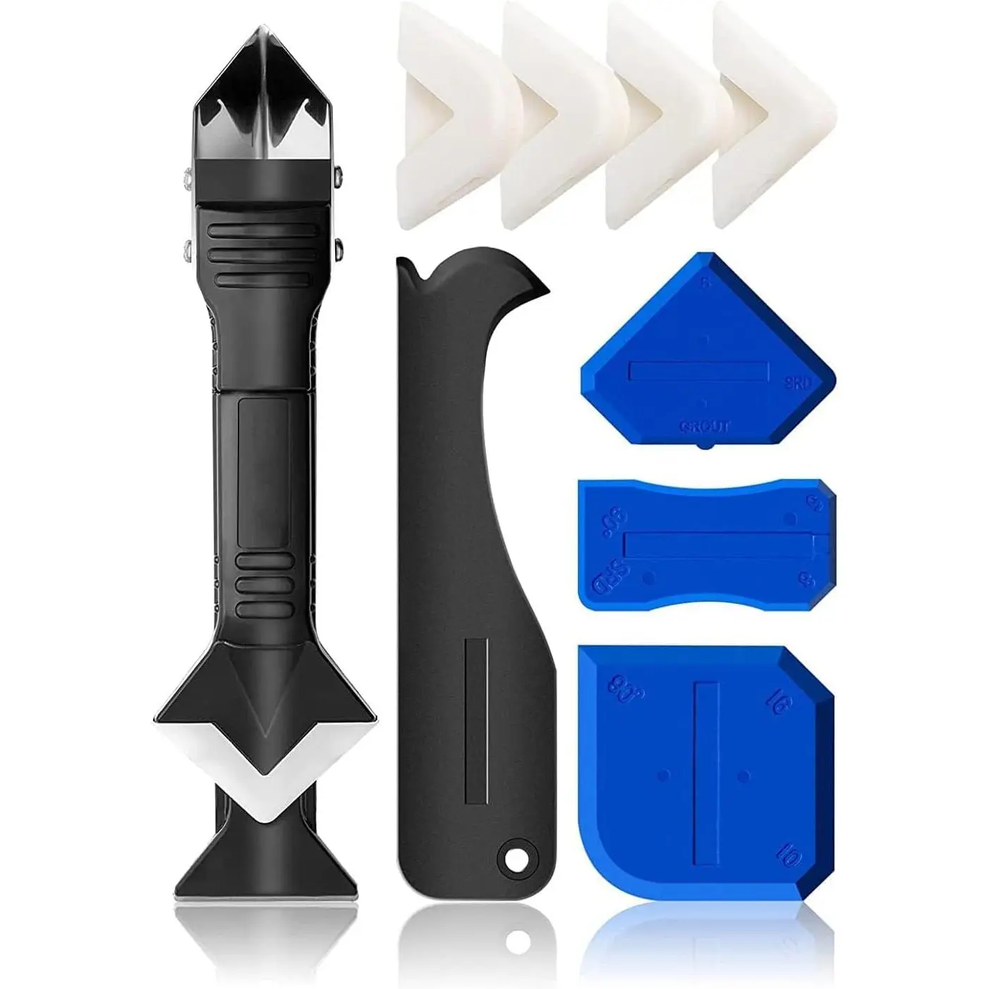 1 PCS 3-in-1 Multifunctional Silicone Caulking Tool with Handle – Caulk Remover, Glazing Compound Finisher, Grout Scraper Kit, Essential Home Repair & Construction Hardware, Perfect for Bathroom, Kitchen Renovation & DIY Sealing Projects
