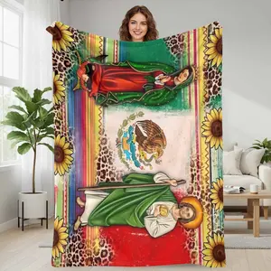 Mexican Culture Flannel Blanket Retro Leopard and Sunflower Print Soft Warm Durable Texture Perfect for Living Room Decor Bedroom Sofa Throw Holiday Celebration Gift for Friends and Family