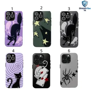 [ShieldVibe 14] Blacks Cats Purples Swirls Tough Case for iPhone 17 16 15 14 13 12 11 Pro Max Plus SE Y2K Cutes Grunges Gothics Dual Layer Shockproof Protective Cover